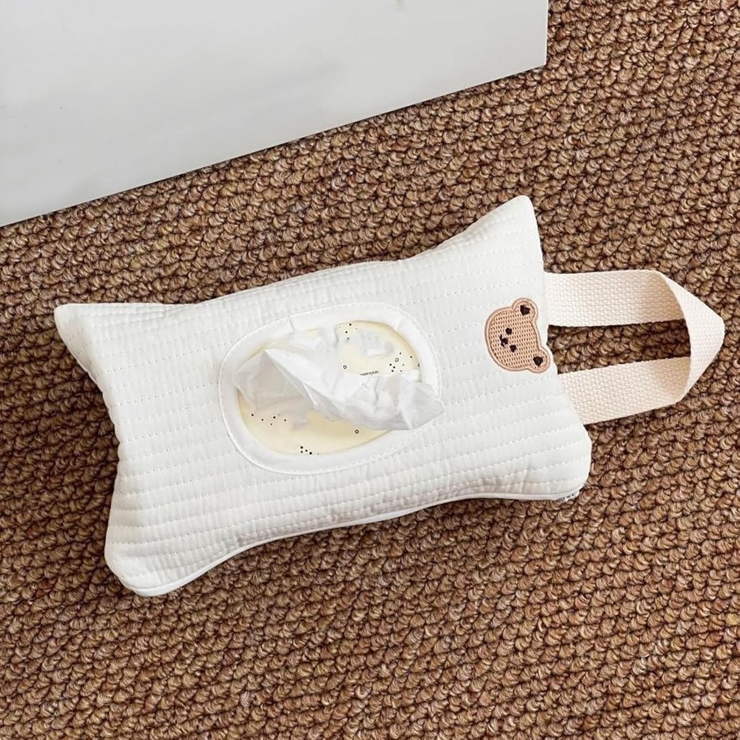 Quilted Baby Diaper and Wipes Pouch Portable Mommy Bag for Stroller Reusable Wipes Pouch with Lanyard for Casual Travel (Beige)