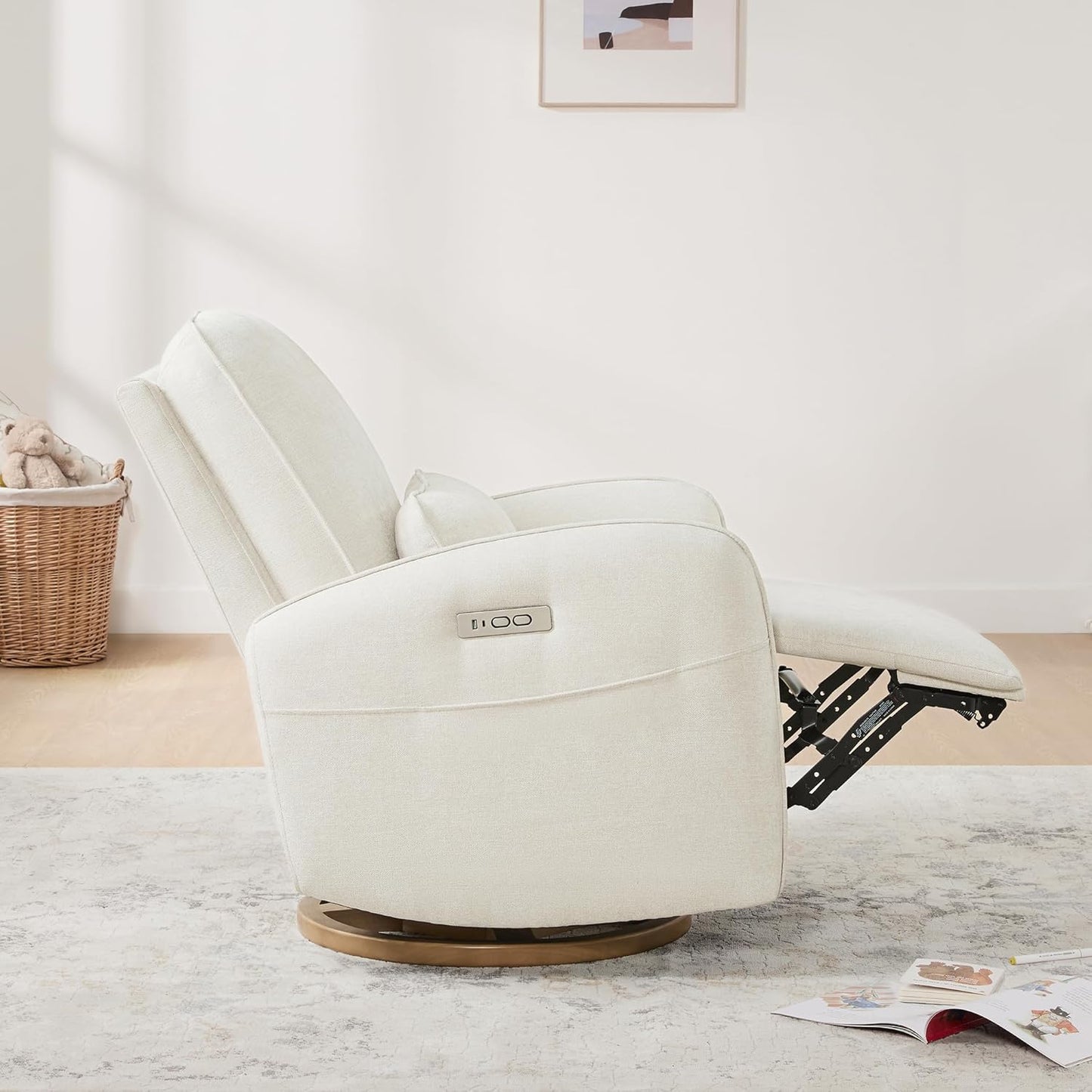 CHITA Power Nursery Glider Recliner Chair, Electric Swivel Rocker Recliner for Adults, Rocking Chair with Removable Lumbar Pillow for Living Room, FSC Certified, Fabric in Linen
