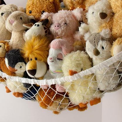 Stuffed Animal Storage Hammock Net Corner - Large Toy Hammock Net for Stuffed Animals Room Decor - Cute Stuff Animal Organizer Holder for Plush Plushie - Kids Baby Nursery Wall Bedroom Home Decor