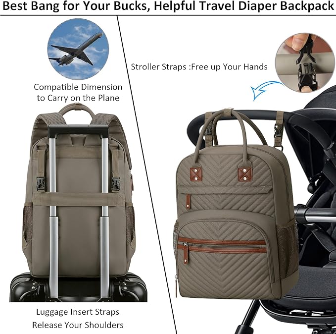Tenot Diaper Bag Backpack Tote for Women Large Capacity, Baby Bag with Insulated Pockets Multifunctional Diaper Bags For Baby Girl Boy Waterproof Baby Bags For Boys Girls Maternity Bag khaki Brown