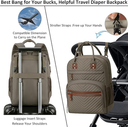 Tenot Diaper Bag Backpack Tote for Women Large Capacity, Baby Bag with Insulated Pockets Multifunctional Diaper Bags For Baby Girl Boy Waterproof Baby Bags For Boys Girls Maternity Bag khaki Brown