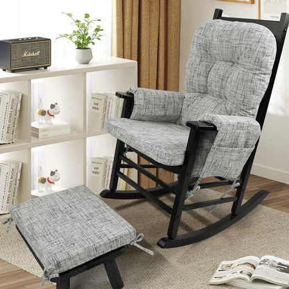 SINOSSO Glider Rocker Cushion Set (5 Pcs), Soft Blended Fabric High-Density Support Foam Seat Cushions with Ties, Fits Rocking Chair/Nursery Glider & Ottoman, Black-Gray