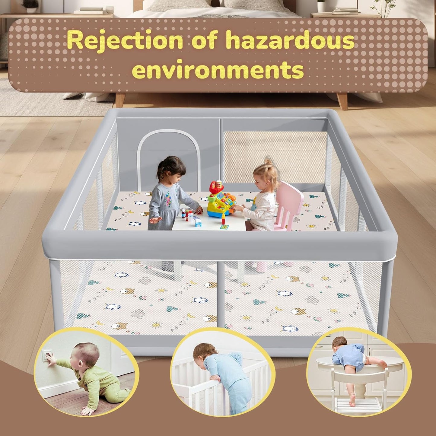 besuhot Large Baby Playpen 79x79 Inch, Playpens for Babies and Toddlers, Indoor & Outdoor Extra Large Kids Activity Center, Baby Play Yard with Zipper Gates.