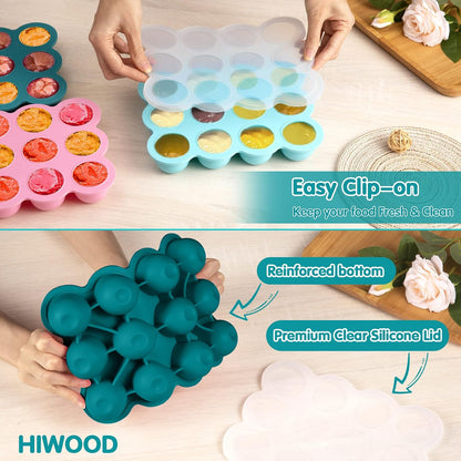 12x1.5oz Baby Food Storage Containers, Baby Food Freezer Tray with Clip Lid Gossamer Pink, Food Grade Silicone Freezer Trays for Purees & Vegetables