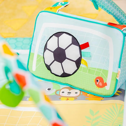 Bright Starts Grip & Kick Oball Activity Gym, Soccer Theme with Easy-Grasp Baby Toys, Baby Play Gym, Kick Pad with Activated Lights & Tummy Time Pillow, Unisex, Newborn+