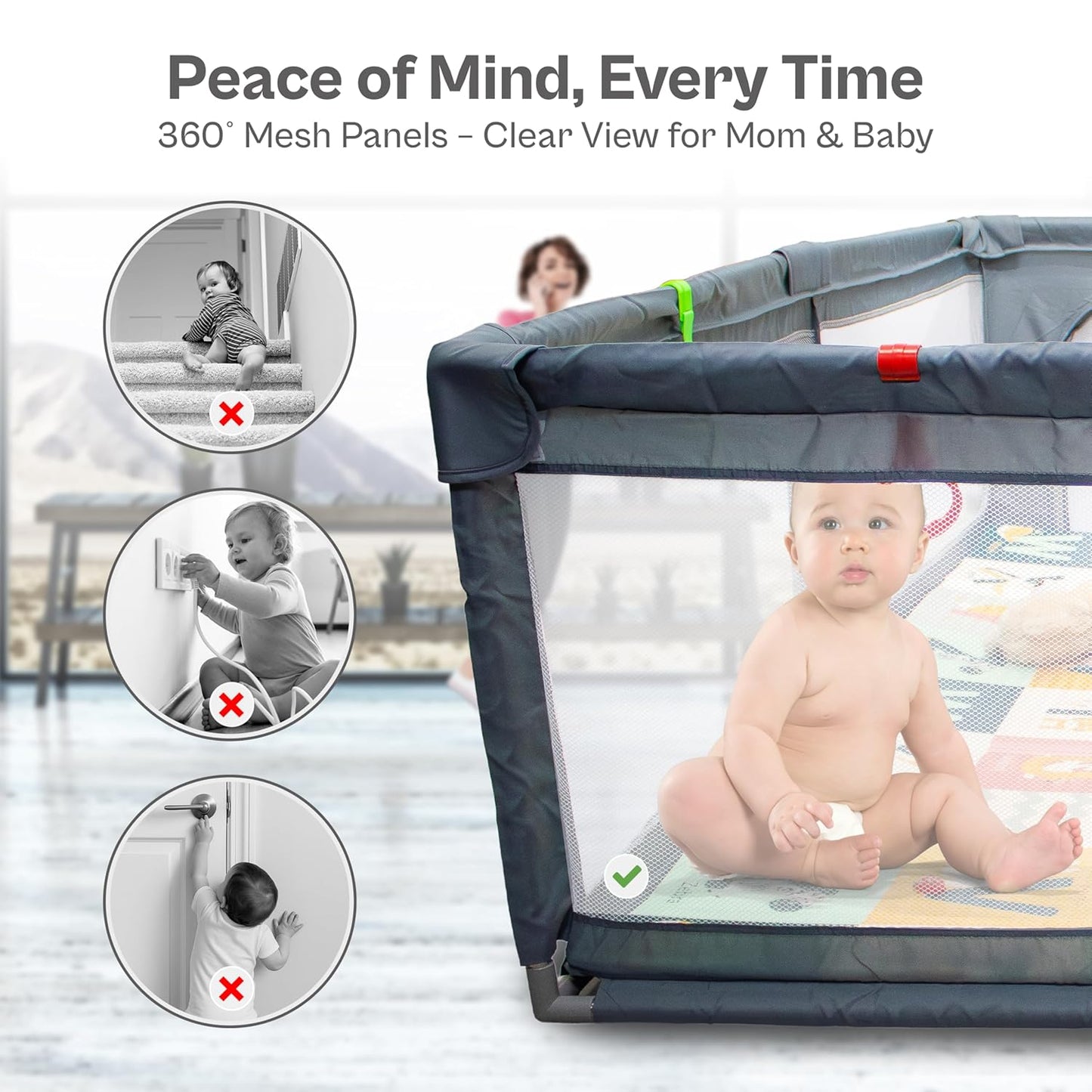 Baby Playpen 71x59 Inch Large Playpen for Babies and Toddlers Baby Playard with Zipper Gates Safety Fence Play Pen Play Yard with Soft Breathable Mesh Indoor & Outdoor Kids Activity Center Dark Gray