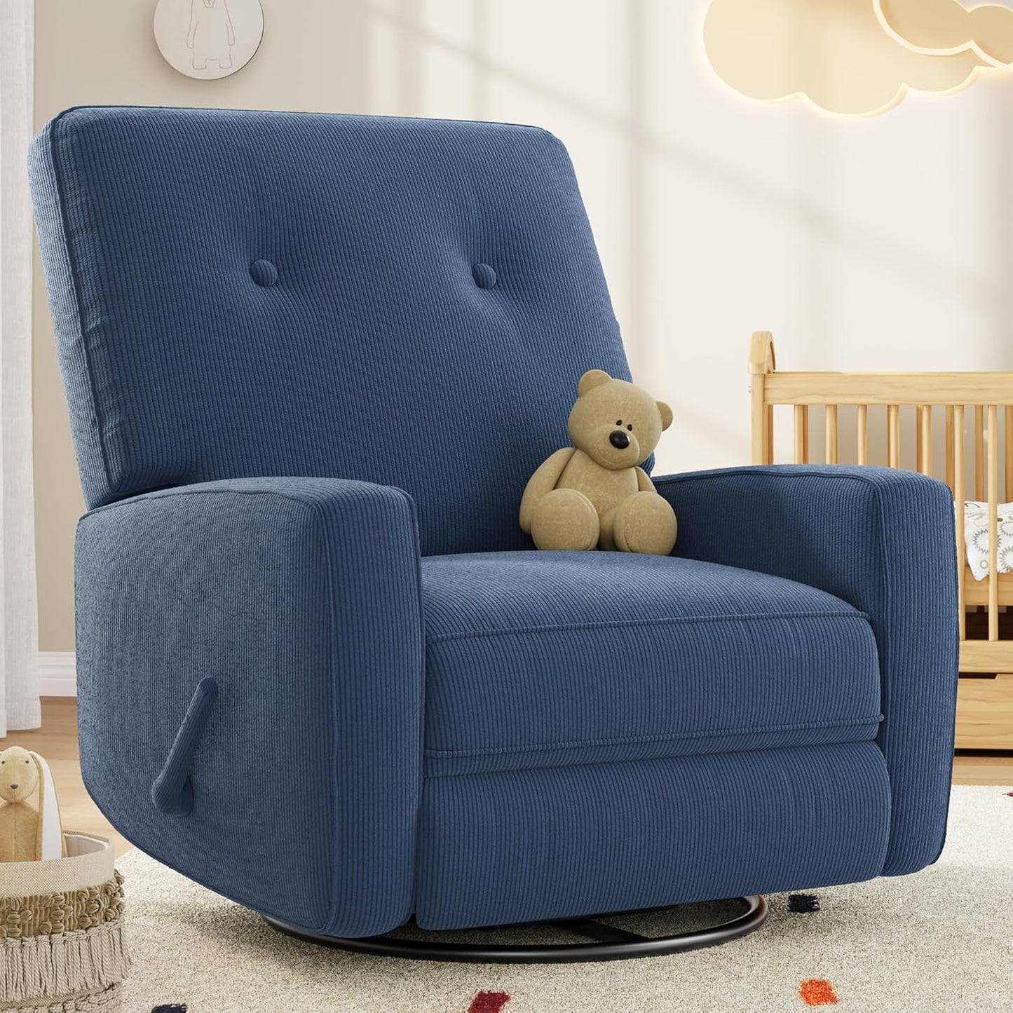 Garvee Nursery Recliner Chair, 360° Swivel Rocking Glider Chair for Adults with Adjustable Backrest & Footrest, Cozy Corduroy Upholstered Armchair for Living Rooms, Bedrooms, Apartments, Green