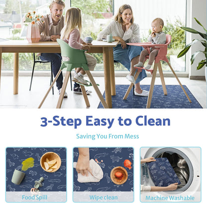 Blissful Diary Baby Splat Mat for Under High Chair, 50.4 x 50.4 Inch Wipeable Splash Mat, Waterproof and Washable, Anti-Slip Floor Protector, Retro Rainbow