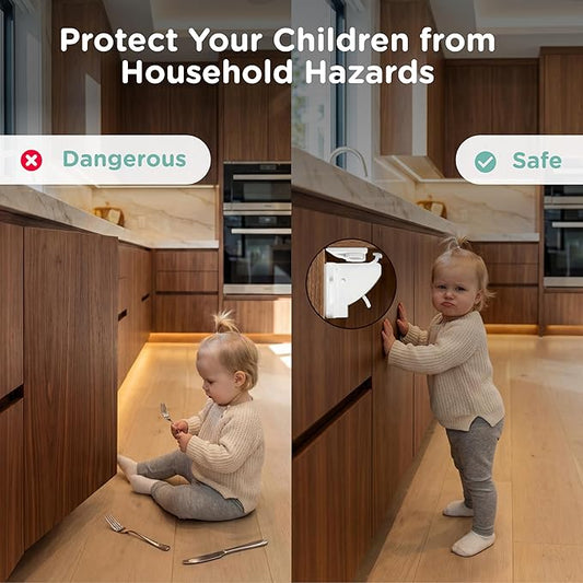 16 Pack Cabinet Locks Baby Proofing - SKYLA HOMES Children Proof Magnetic Cabinet Locks for Cupboard, Drawers, Adhesive Baby Proof Latches (16 Locks and 2 Keys)