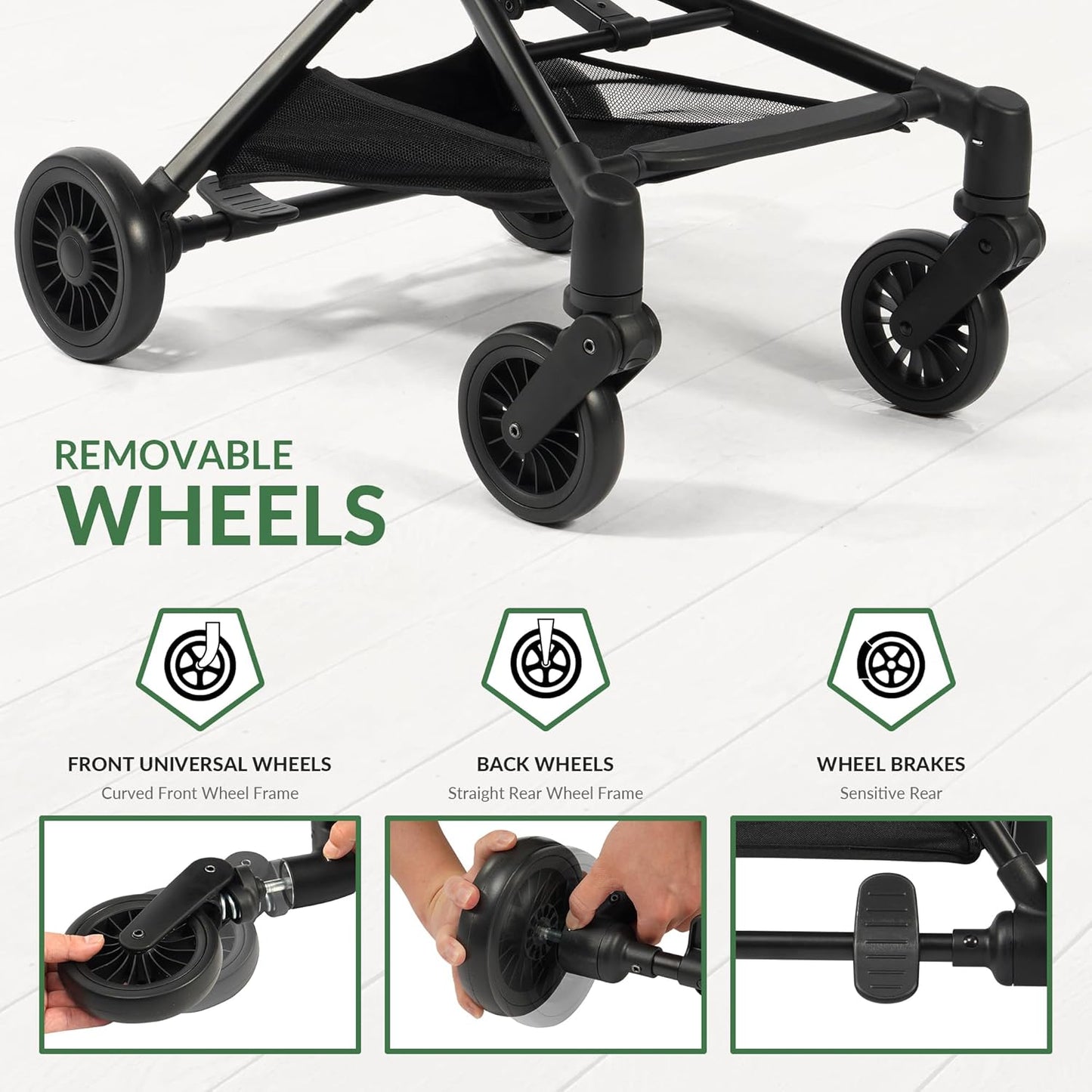 Lightweight Travel Stroller for Airplane,10.5 lbs Compact Foldable Baby Stroller with Sun Visor & Storage Basket,Convenience Airplane Strollers with Lockable Rear Wheels and Breathable Fabric,Midnight