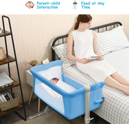 BABY JOY Baby Bedside Crib, Portable Travel Sleeper Bed Side Bassinet w/Carrying Bag, Newborn Bassinet to Infant, Kids Crib with Detachable Mattress, Height Adjustable Design, Breathable Mesh, Grey