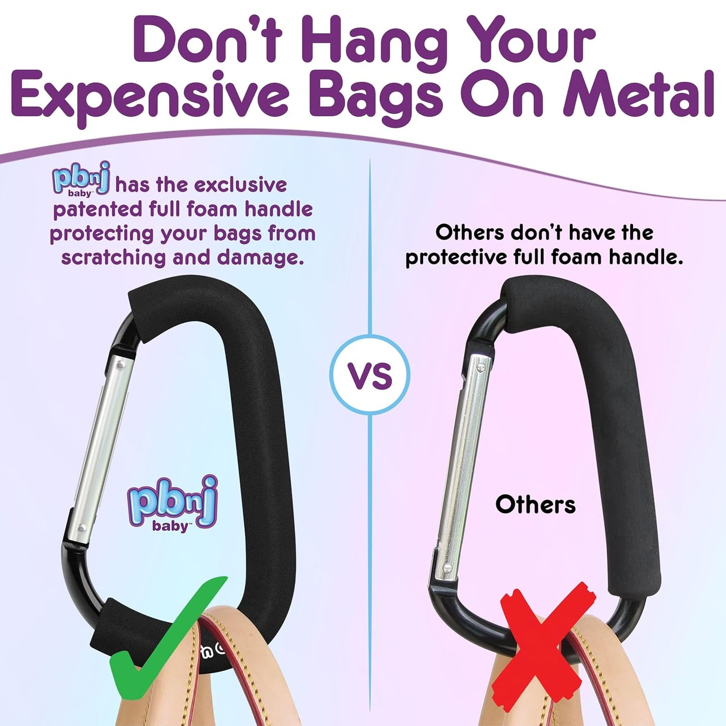 PBnJ baby Stroller Hooks for Hanging Diaper Bags - Mommy Stroller Clip and Stroller Accessories Organizer Hook - Large Carabiner Clips for Mom Purse Shopping Grocery Bag and Accessory - (1 Pack)