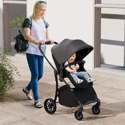 BABY JOY 2 in 1 Baby Stroller, High Landscape Convertible Bassinet Stroller with Reversible Seat, Adjustable Backrest & Canopy, Foldable Pushchair Pram Stroller for Newborn Toddler 0-36 Months (Black)
