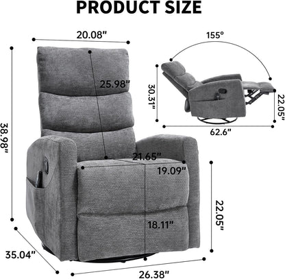 Massage Chair Recliner with Heat, Swivel Rocking Chair Recliner with High Back, Manual Nursery Recliners for Adults,Small Recliner Chair for Small Spaces, Living Room Bedroom, Fabric (Blue Green)