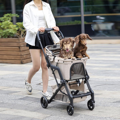 Upgraded Small/Medium Pet Stroller - Dogs & Cats up to 66 lbs, Folds for Storage and Features a Safety Foot Brake, 3-in-1 Foldable Portable Travel Carrier for 2 Small to Medium Pets (Black)