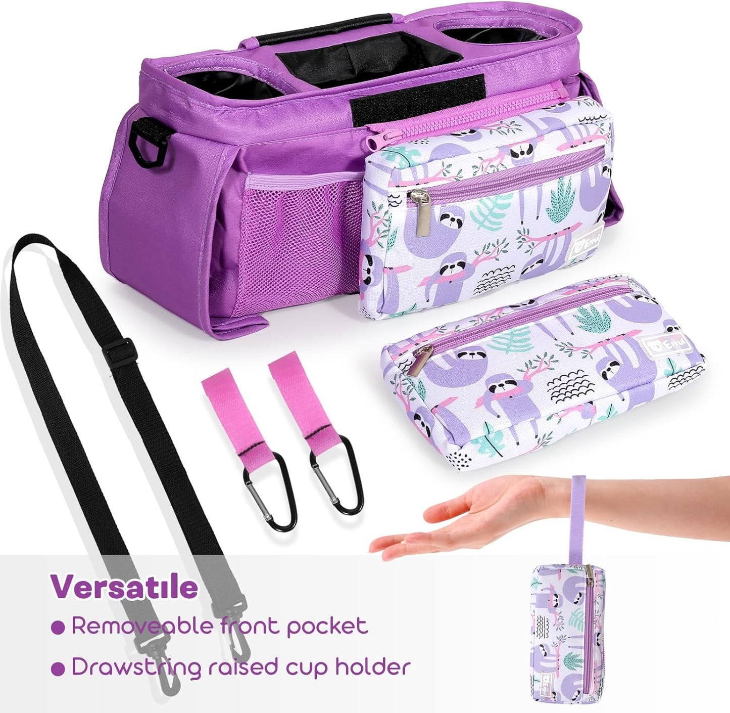 Universal Stroller Organizer with Insulated Cup Holders and Detachable Phone Bag,Stroller Caddy Fits for Stroller Accessories like Uppababy, Baby Jogger, Doona, Nuna Stroller (Green Square grid)