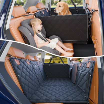 Convertible Back Seat Extender for Dogs, Foldable 400lb Hard Bottom Dog Car Seat Cover for Back Seat, Waterproof Dog Hammock Bed Backseat Cover for Dogs in Car SUV Truck Pet Seat Cover Black XL