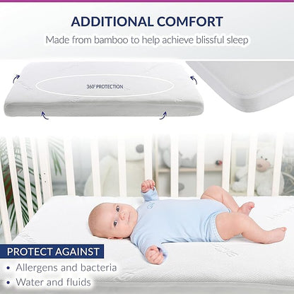 Bamboo Crib Mattress Protector by Slumberfy, Waterproof and Hypoallergenic Mattress Protector for Babies and Toddlers, Made of Bamboo Material, Mom's Choice Award Winner-29x52x6 inches
