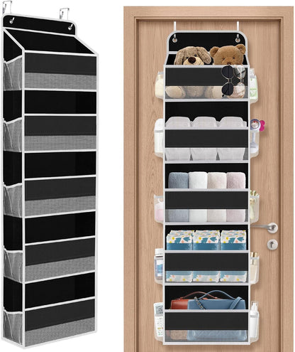 SpaceHacks 1 Pack Over The Door Organizer, Hanging Storage Organizer with Clear Window, 40lb Ultra Sturdy Large Capacity Room Organizer for Pantry Laundry Bathroom Nursery Closet Baby Essential (Grey)