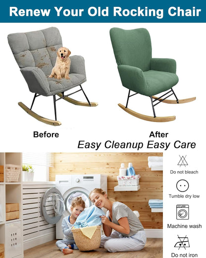 CRFATOP Jacquard 1 PC Nursery Rocking Chair Recliner Covers Upholstered Glider Rocker Banquet Armchair Slipcover Stretch Accent Chairs Furniture Protector for Living Room Bedroom Offices,Green