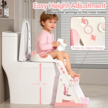 Potty Training Seat, 2 in 1 Potty Training Toilet with Step Stool for Boys Girls, Toddler Toilet Seat with Stabilizer Crossbar, Anti-Slip Pads and Splash Guard, Pink