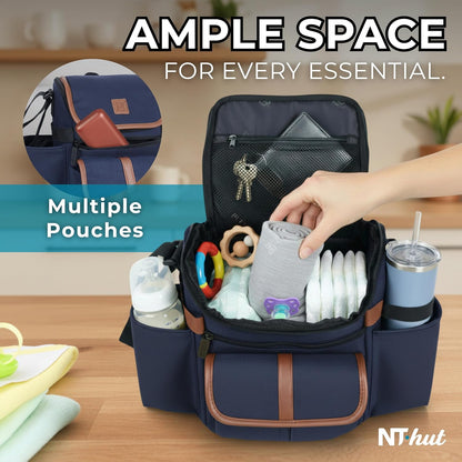 NT·hut Baby Stroller Organizer, Stroller Caddy Bag with 2 Wide Cup Holders & Bottle Straps, Universal Strap Fit, Fits 11" Tablet, Magnetic Pocket, Zipper & Mesh Pockets, Water Resistant 600D (Black)