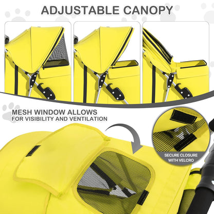 MoNiBloom Foldable Pet Stroller with Weather Cover, 3 Wheels Pet Strolling Cart for Small/Medium Dogs and Cats with Storage Basket and Cup Holder, Breathable and Visible Mesh for All-Season, Black