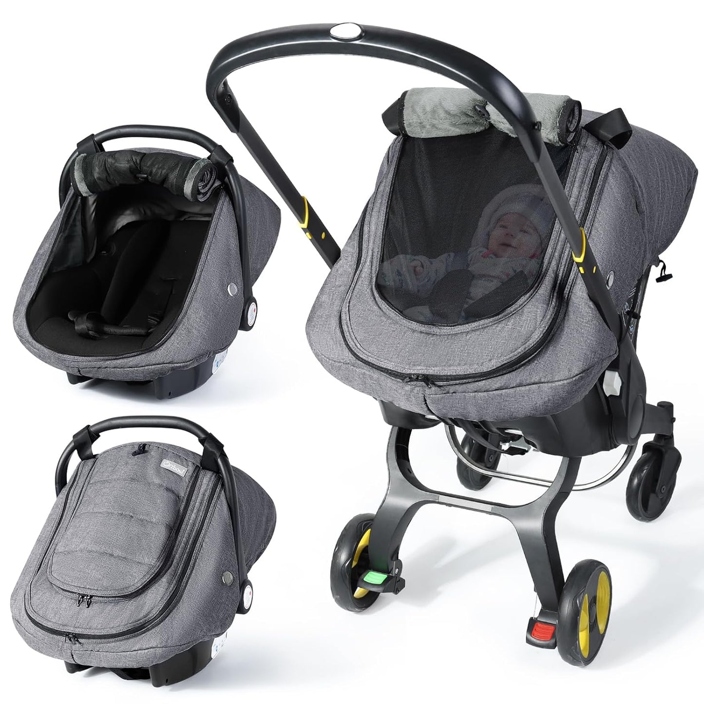IvyWind Baby Car Seat Cover, Universal Winter Carseat Cover for Babies with Breathable Mesh Window, Cozy and Warm Infant Car Seat Covers for Cold Weather, Kick-Proof Carseat Canopy for Boy Girl, Black