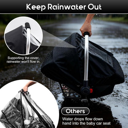 Baby Car Seat Cover, Waterproof Carseat Cover with EVA Transparent Window, Universal Car Seat Rain Cover with Storage Bag, Breathable Baby Carrier Cover for Cold Weather