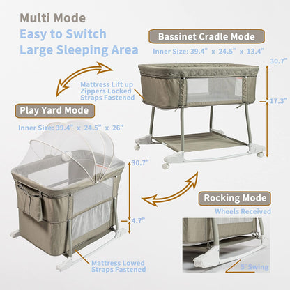 Multi Function Baby Crib Bedside Sleeper Newborn Rocking Bassinet for Infant and Toddler with Wheel Base Portable and Adjustable(Navy Blue)