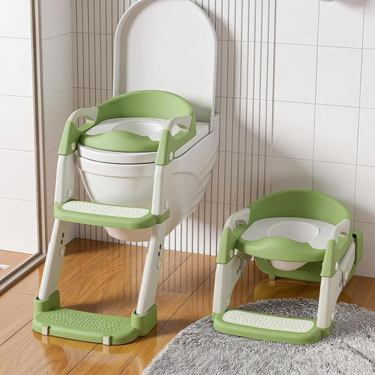 Potty Training Seat with Step Stool Ladder, 3-in-1 Toddler Toilet Seat and Potty Chair with Splash Guard, Anti-Slip Pad Adjustable, Potty Training Toilet for Kids Boys Girls Toddlers Green
