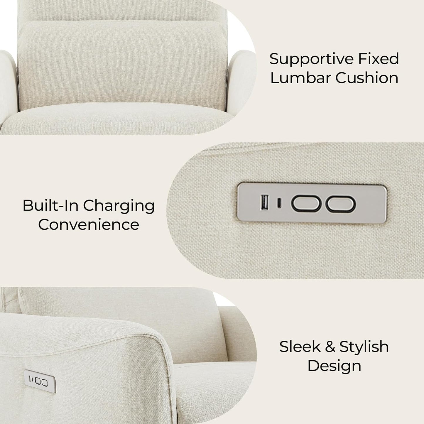 CHITA Power Recliner Chair Swivel Glider, FSC Certified Upholstered Living Room Nursery Reclining Sofa Chair with Lumbar Support, Linen