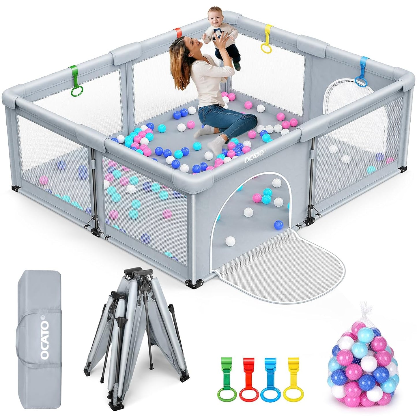 OCATO Baby Playpen Play Pen: Foldable Playpen for Babies and Toddlers Playard for Indoor Outdoor Activity Center Game Fence Safety Area Toddler Play Pen for Babies 6-12 Months Baby Gifts (50" × 50")