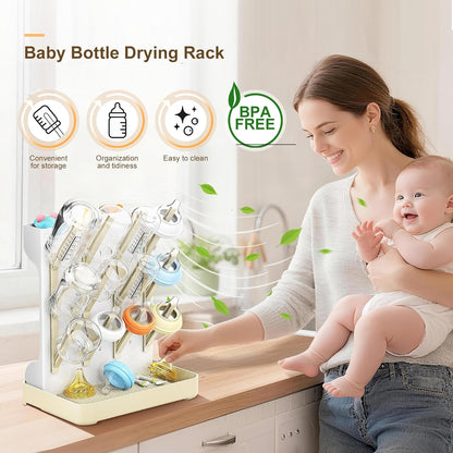 Baby Bottle Drying Rack: Vertical Space Saving Countertop Drying Rack - BPA-Free Baby Accessories Storage Stand Organize Brushes Pacifiers on Countertop - Elegant Grey