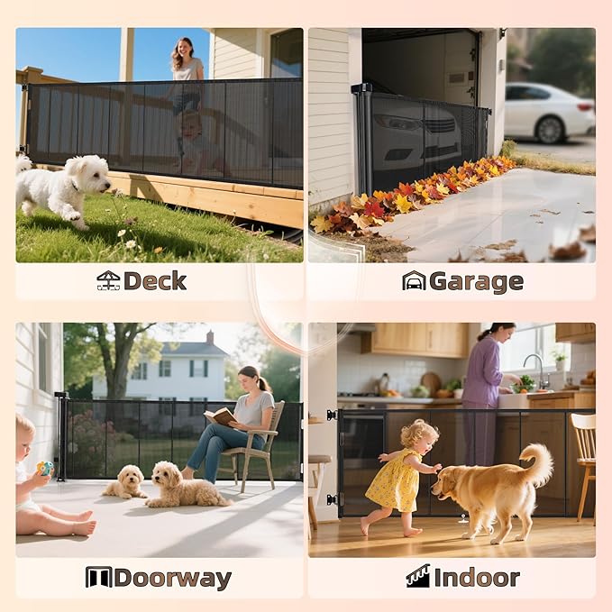 Miumoon 200 inch Retractable Baby Gates 37 inch Tall, Retractable Gate with Reinforced Strip Design to Prevent Crawling Through, 16 FT Outdoor Retractable Gates, Extra Wide Retractable Gate for Garage