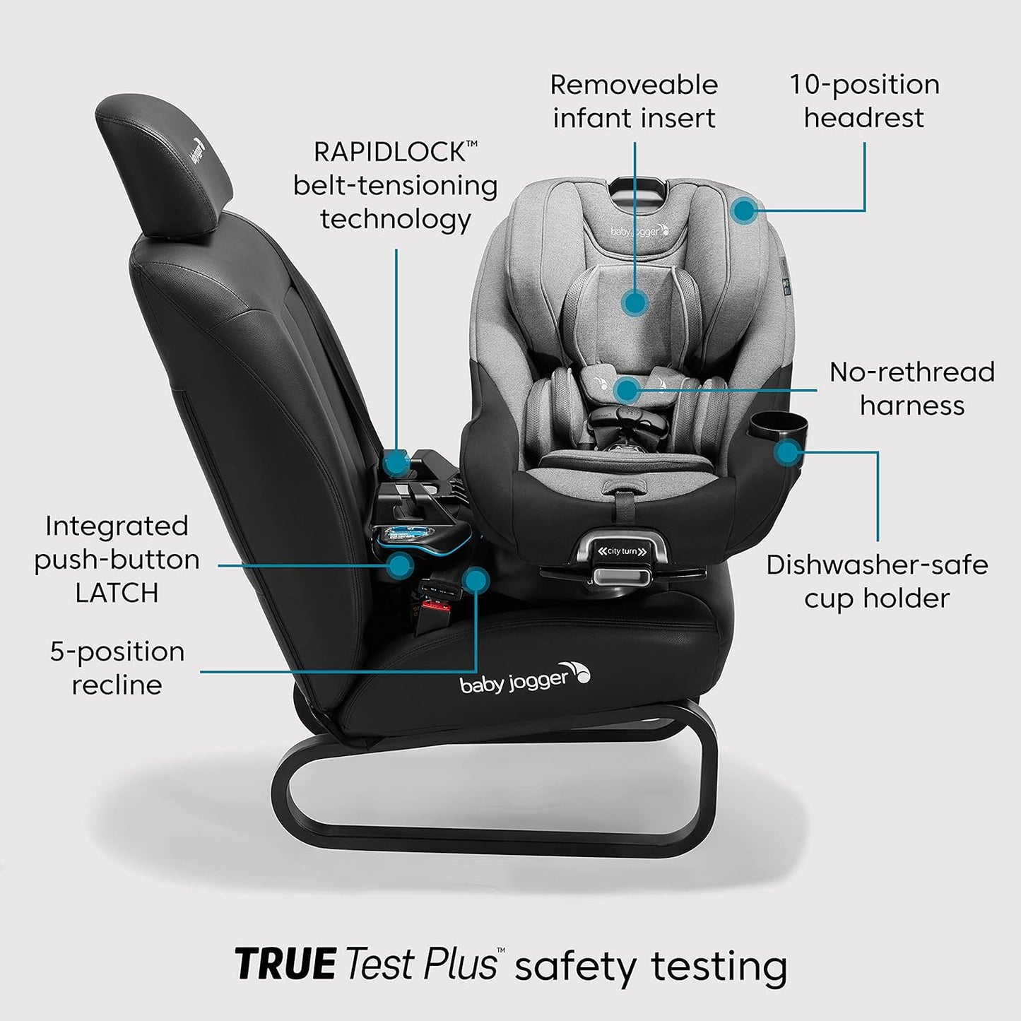 Baby Jogger® City Turn Rotating Car Seat with 180-Degree Turn, Lightweight Convertible Car Seat, Rear Facing to Forward Facing, COOLMAX Fabric, Amazon Exclusive Pike Fashion