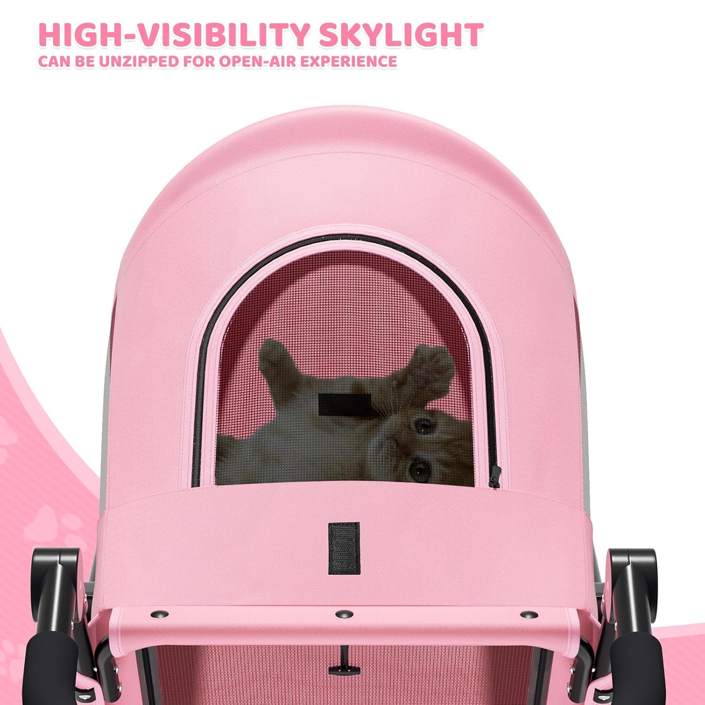 Magshion Compact Pet Stroller for Small-Medium Dogs/Cats up to 22lbs, 4-Wheel Lightweight Umbrella Shaped Portable Puppy Travel Jogger with Breathable Mesh, Cup Holder & Rear Storage, Black