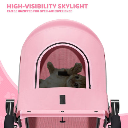 Magshion Compact Pet Stroller for Small-Medium Dogs/Cats up to 22lbs, 4-Wheel Lightweight Umbrella Shaped Portable Puppy Travel Jogger with Breathable Mesh, Cup Holder & Rear Storage, Black