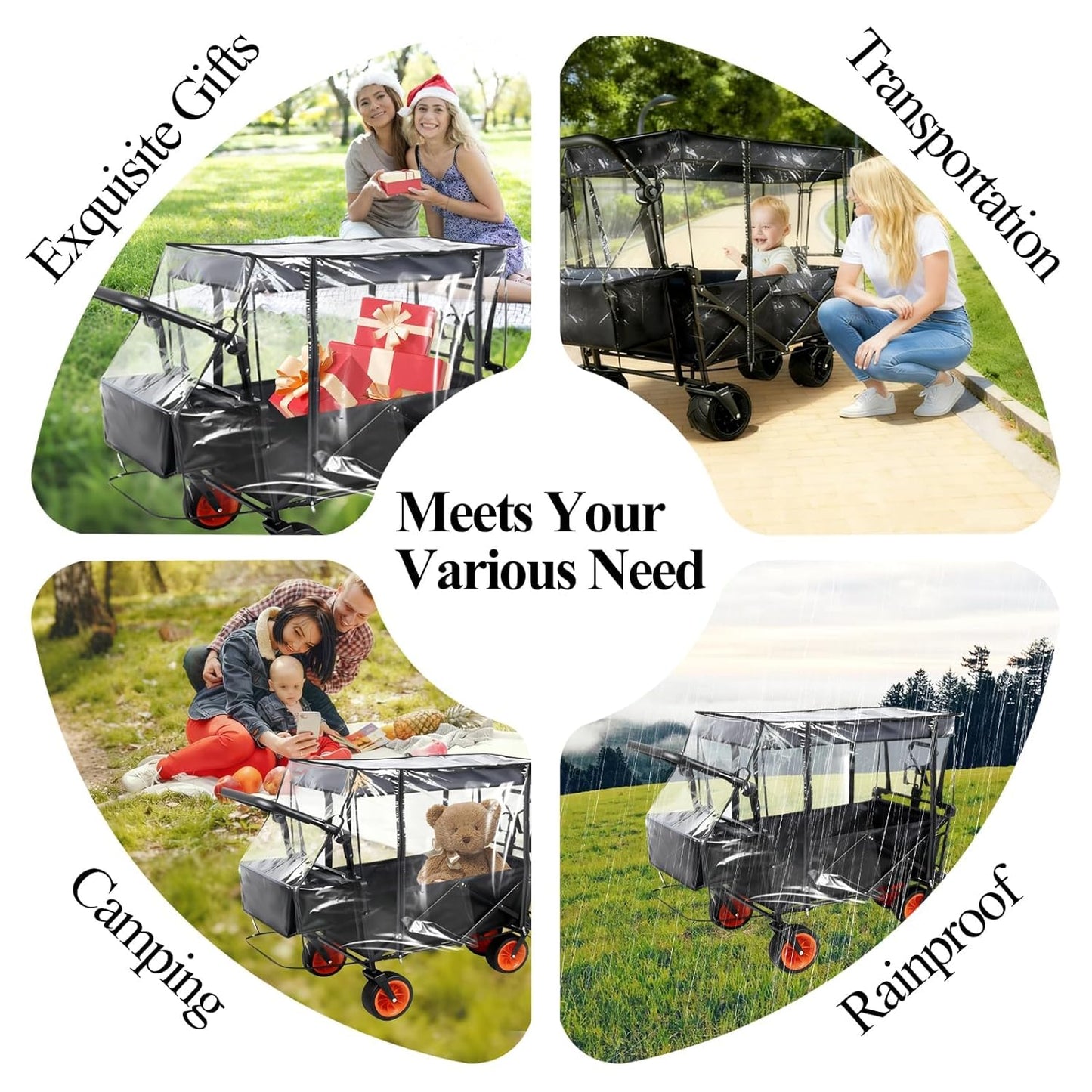 Wagon Rain Cover,Waterproof Sun Collapsible Cart Canopy Shade Wagons Attachment Sandproof Windproof UV-Resistan Carts Removable Protective,Clear Plastic,for Outdoor Camping Picnic Beach Garden Use