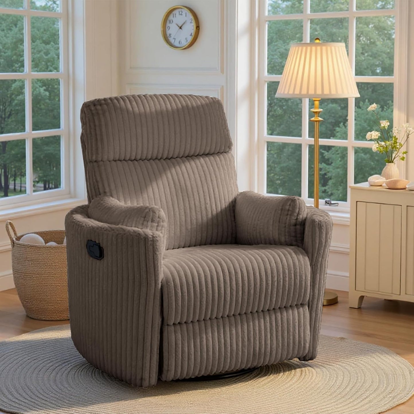Nursery Rocking Chairs Comfy High Back 360 Swivel Rocker Recliner with 2 Pillows Glider Recliner Nursery Chair for Adults Small Spaces Nursing Bedroom Living Room Beige