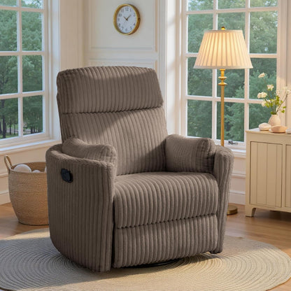 Nursery Rocking Chairs Comfy High Back 360 Swivel Rocker Recliner with 2 Pillows Glider Recliner Nursery Chair for Adults Small Spaces Nursing Bedroom Living Room Beige