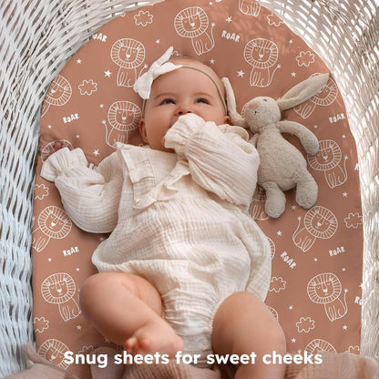 Baby Bedside Bassinet Sheets Girl, 33”x20” Compatible with Baby Delight Dream On Me & Most Rectangle Bedside Sleeper Bassinet Mattress, Super Soft Microfiber Pink Butterfly Flower