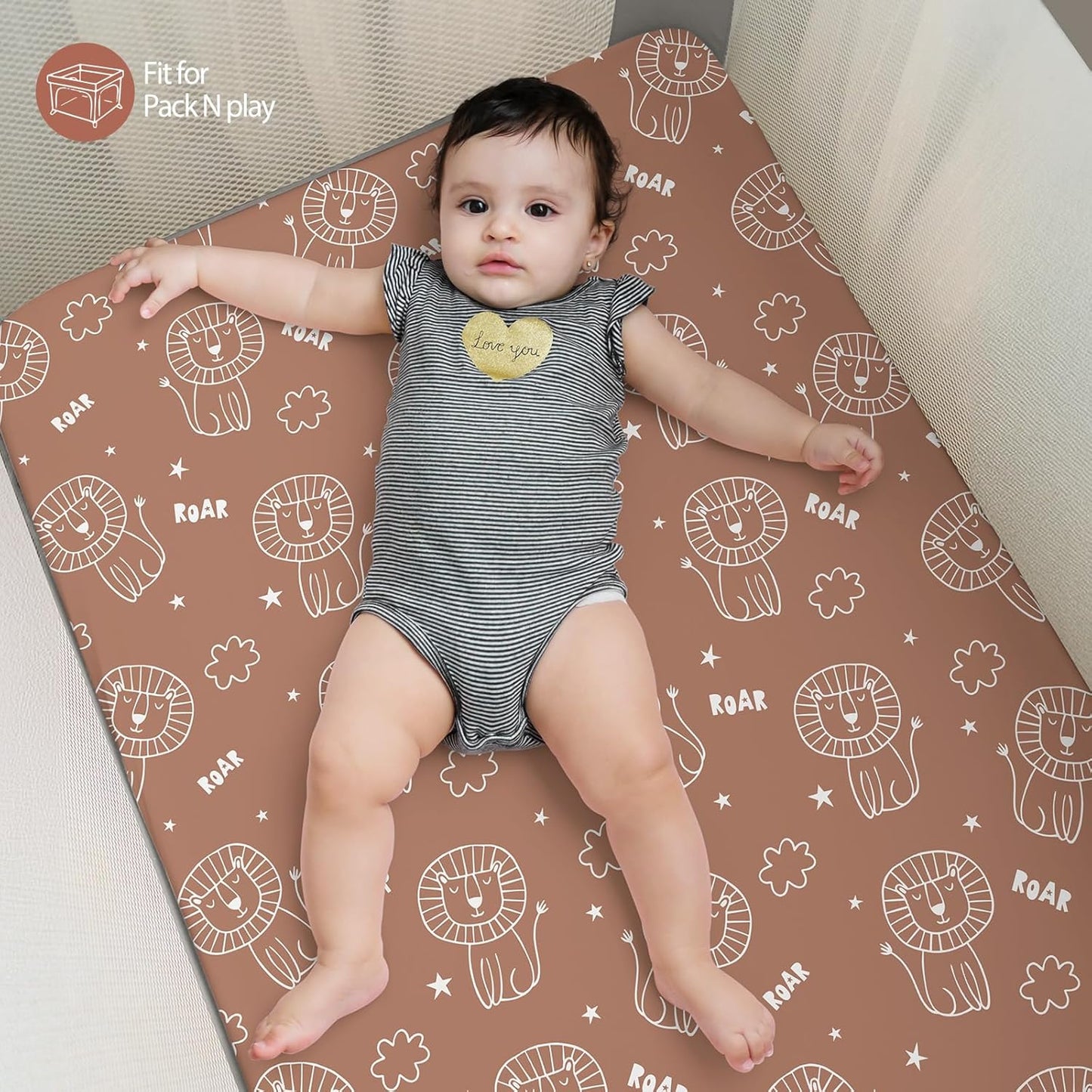 Baby Mini Crib Sheets Girl, Portable 38”x26” Pack and Play Sheets Fitted for Playard and Pack N Play Mattress, 3-Pack Soft Microfiber Pink Rainbow