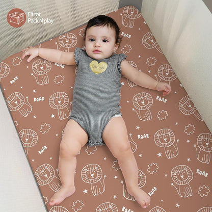 Baby Mini Crib Sheets Girl, Portable 38”x26” Pack and Play Sheets Fitted for Playard and Pack N Play Mattress, 3-Pack Soft Microfiber Pink Rainbow
