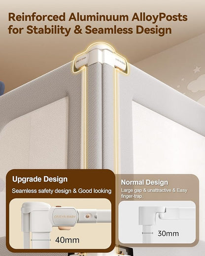 2 Piece Bed Rails for Queen Bed, No-drill Needed Baby Bed Rail Guard for Toddlers with Height Adjustable, Thickened Child Safety Side Railing Guards/Bedrail for Kids, Grey Bear Design, 60x78.7inInches