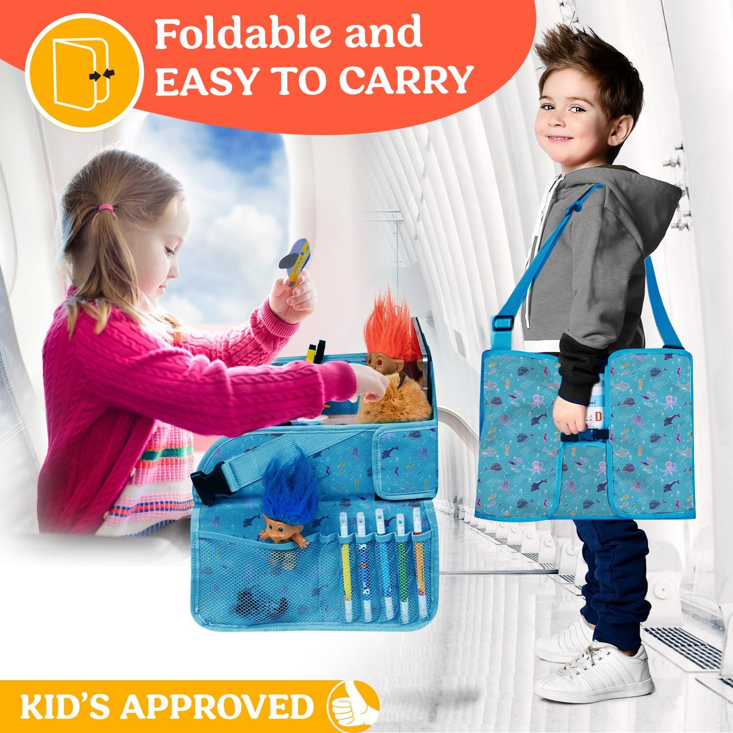 PILLANI Kids Travel Tray for Car Seat - Carseat Tray w/ iPad Holder & Dry Erase Board, Road Trip Activities - Toddler Lap Desk Organizer for Airplane - Roadtrip & Travel Essentials - Pack of 2, Pink