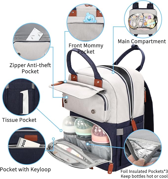Legestori Diaper Bag Backpack, Baby Boy Diaper Bag, Unisex Large Baby Bag for Mom, Waterproof Baby Essentials Travel Diaper Backpack with Insulated Pockets and Stroller Straps