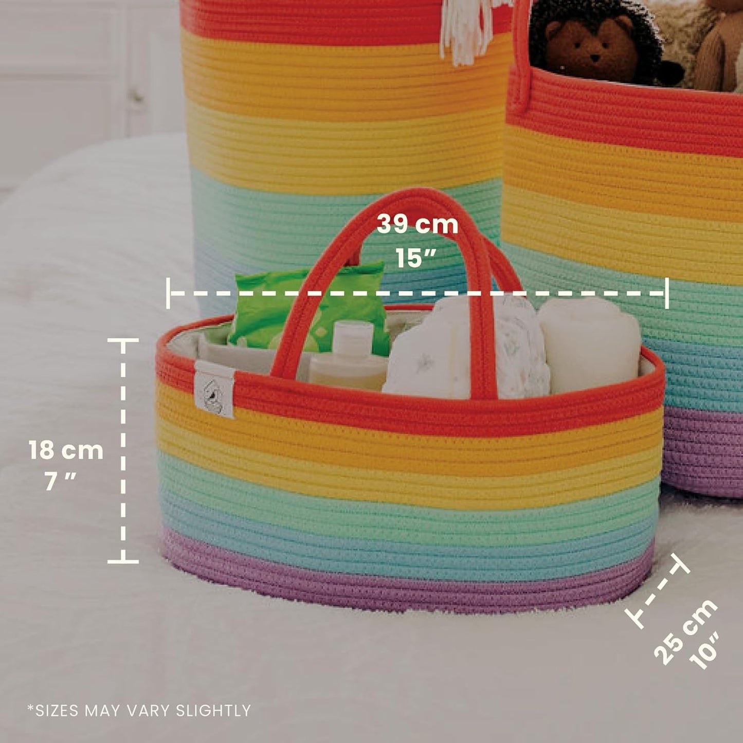 OrganiHaus Pastel Rainbow Nursery Storage Basket, Cotton Rope Toy & Diaper Caddy Organizer with Handles, Baby Diaper Organizer, Foldable Design, Machine Washable, Ideal for Baby Room & Laundry