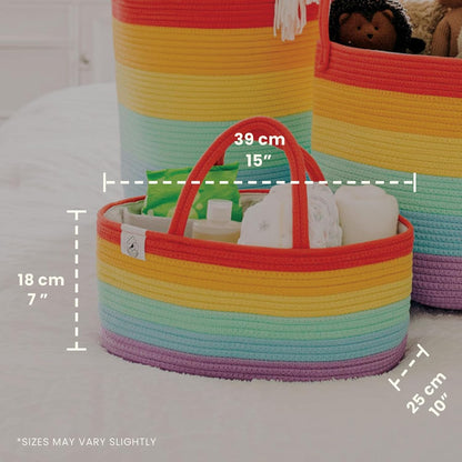 OrganiHaus Pastel Rainbow Nursery Storage Basket, Cotton Rope Toy & Diaper Caddy Organizer with Handles, Baby Diaper Organizer, Foldable Design, Machine Washable, Ideal for Baby Room & Laundry