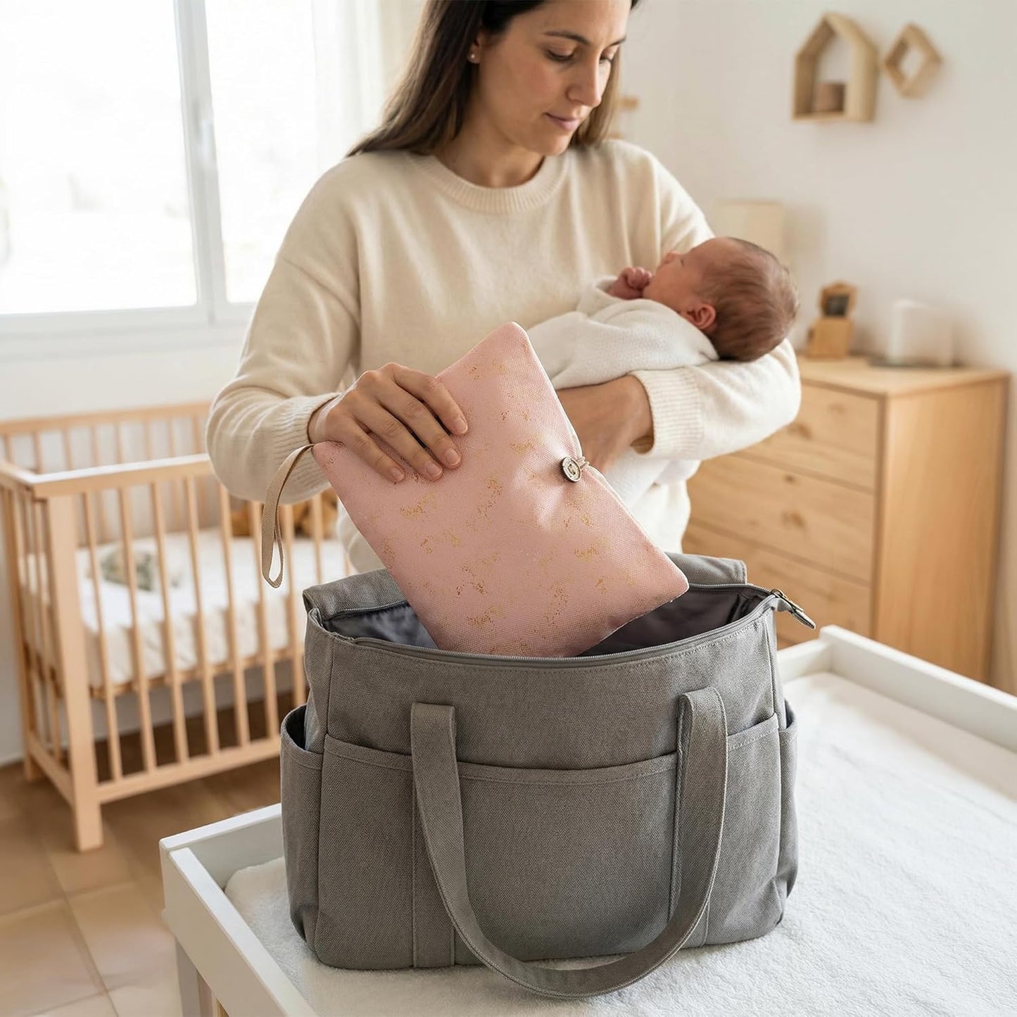 HAMUR Baby Diaper Bag Organizer – Travel-Friendly, Compact & Foldable | Stroller Pouch for Newborn Essentials – Must-Have for Boys & Girls (Leaves)